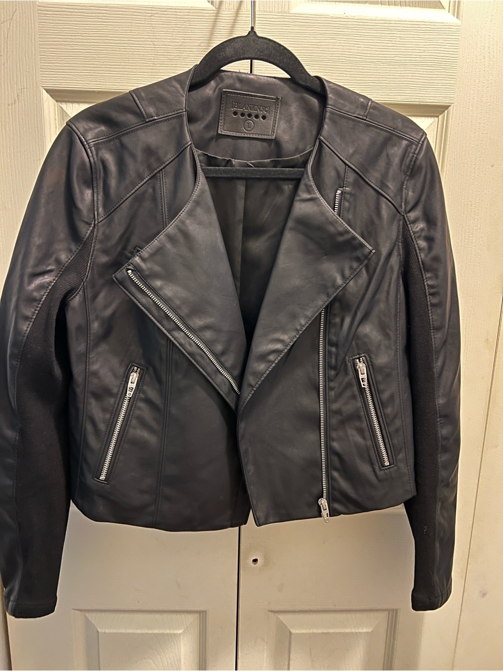 Blank NYC Black Leather Moto Jacket with Silver Zippers